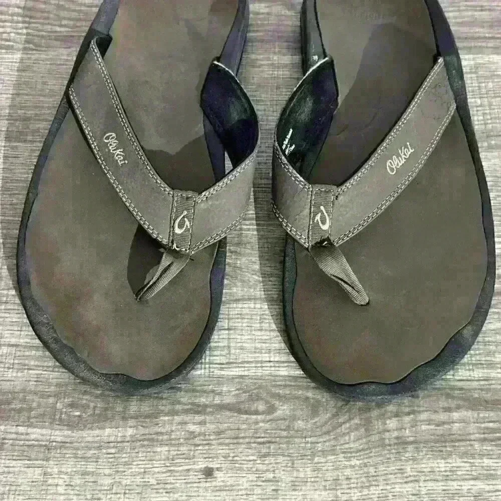OluKai Ohana Men's Beach Sandals - Black/ Green‎ Size 14
